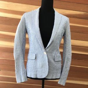 Theory Seersucker blue & white striped jacket
